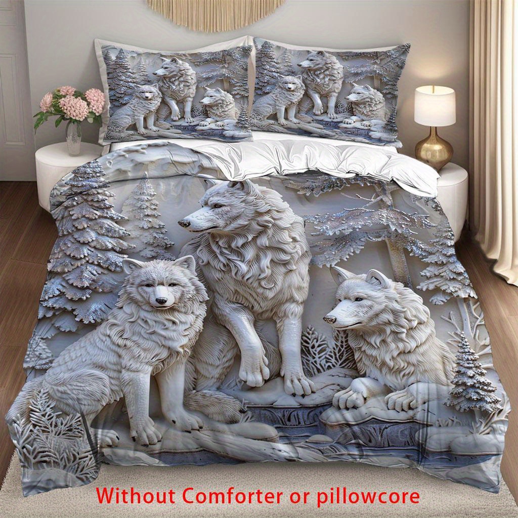 Duvet Insert White - 3D Beyaz Kurt ve Orman Baskılı