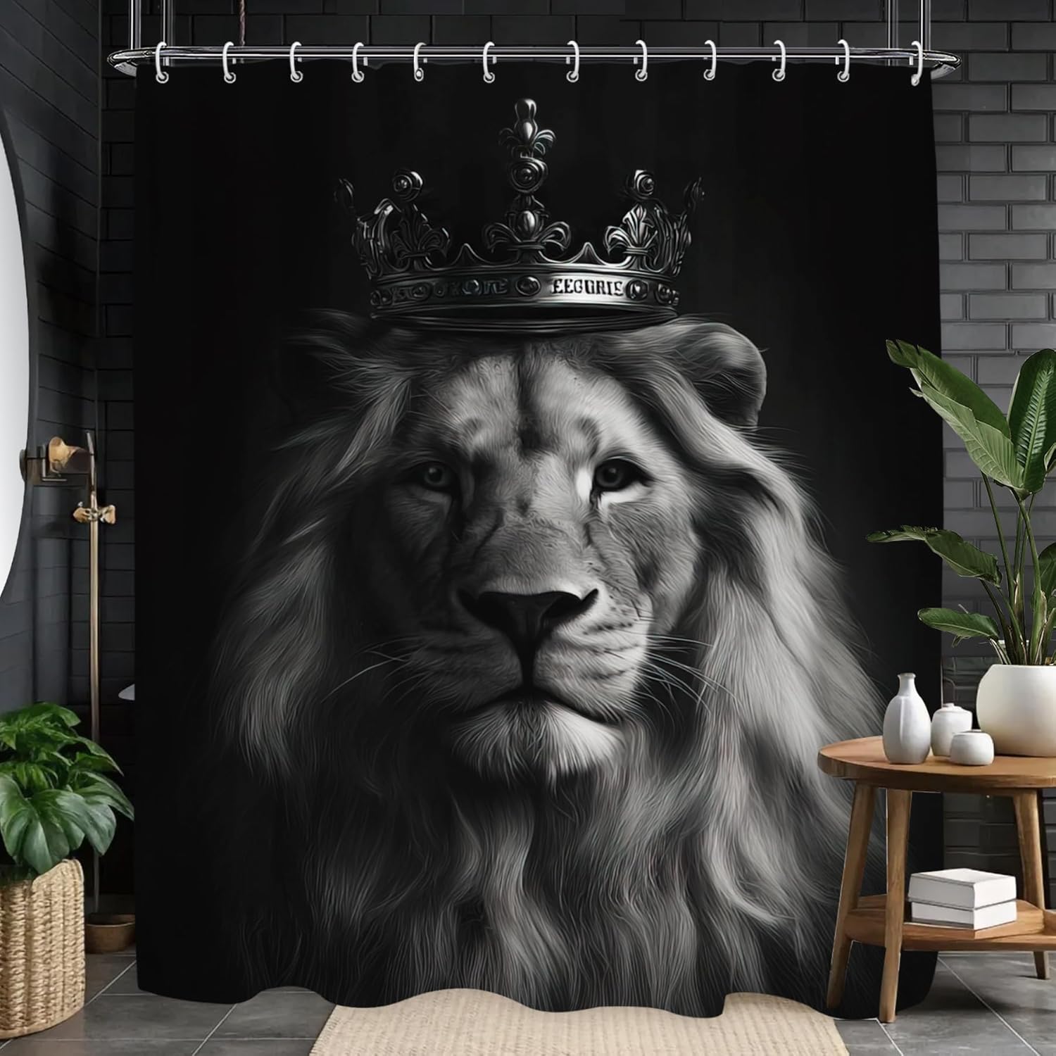 Home Textiles Luxury Curtains - Görkemli aslan kral taç duş perdesi