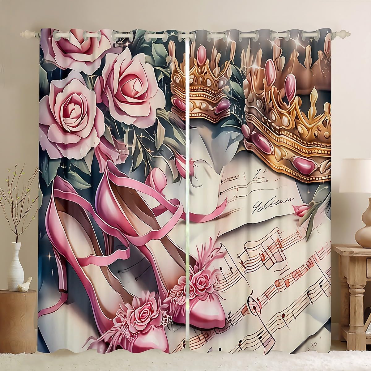Home Textiles Luxury Curtains - Pembe Gül Topuklu Ayakkabılar Perde Duş