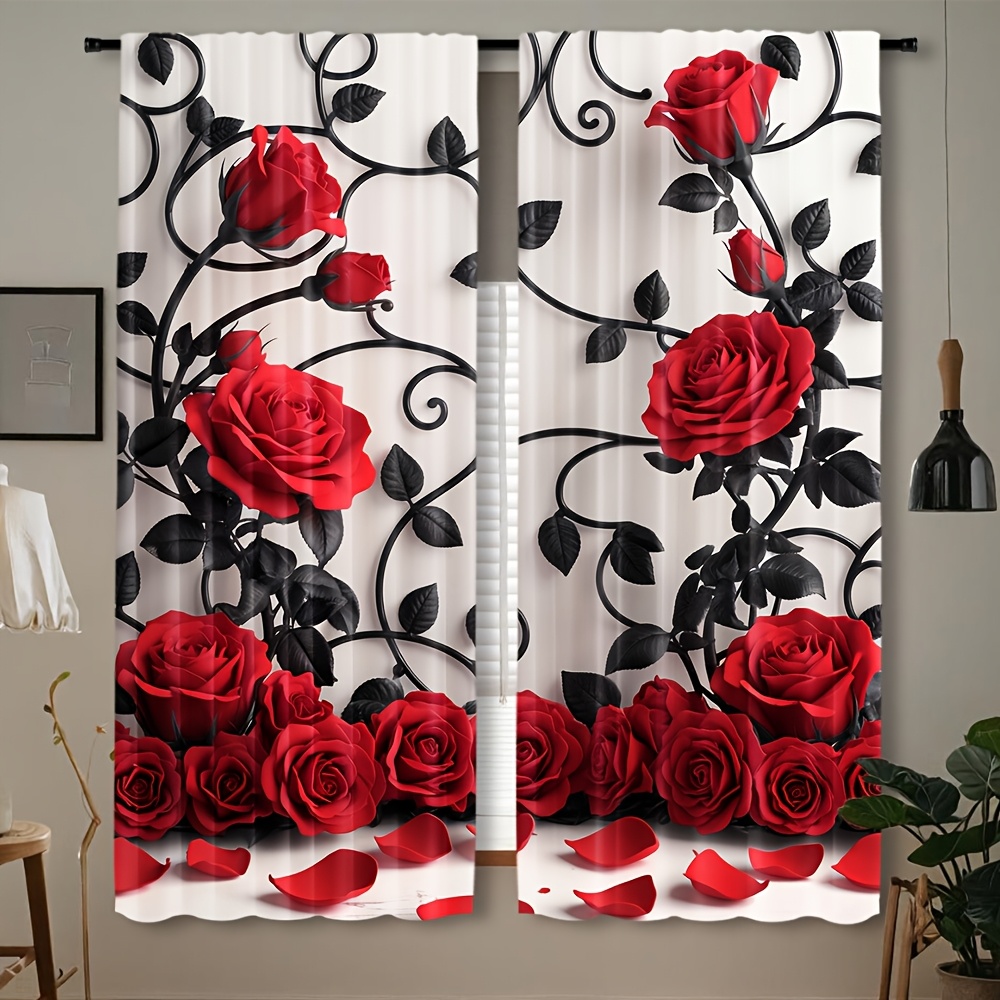 Lüks Kırmızı Gül Çiçek Desenli - Home Textiles Luxury Curtains incelemesi ve fiyatı