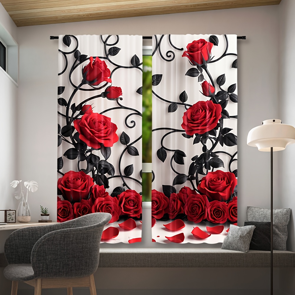 Lüks Kırmızı Gül Çiçek Desenli - Home Textiles Luxury Curtains incelemesi ve fiyatı